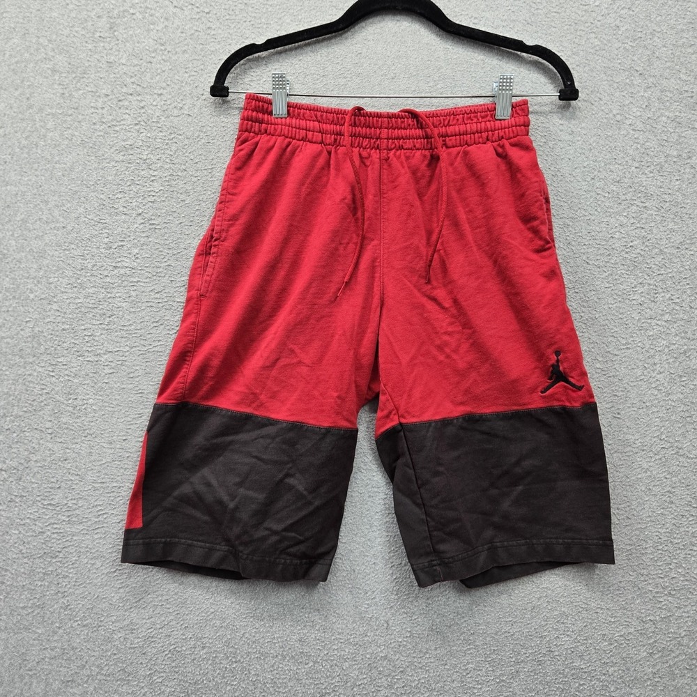 Jordan Men Activewear Shorts M Red Embroidered Sweat Colorblock Jordan Spellout
